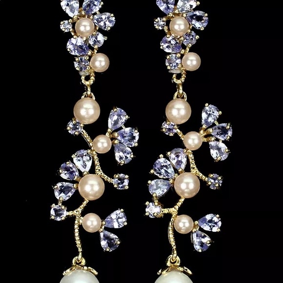 Atlanta Gem & Mineral Show Jewelry - Exquisite Genuine Tanzanite & Pearl Earrings